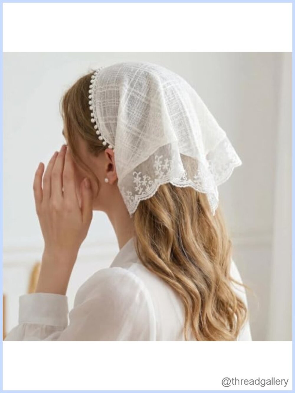White Lace Bandana Head Scarf for Women, Boho Headband